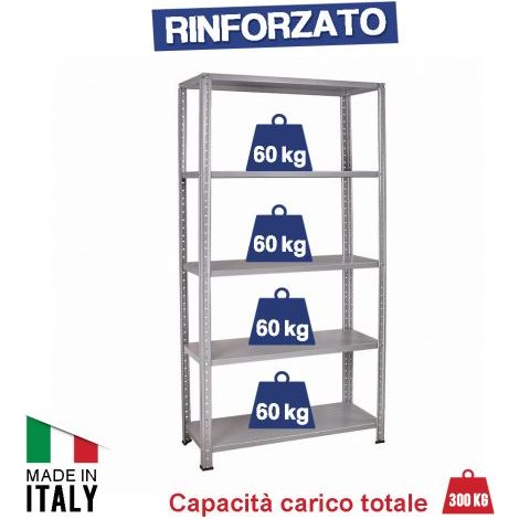 SCAFFALE KIT 5 RIPIANI PIANI IN ACCIAIO METALLO 40X100X188 CARICO 400 KG 20622 (1/2)