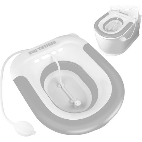 Bidet Toilette WC, Bain de Siège Bidet avec Chasse d'eau, Pliable Sitz Bain Bassin Bain pour Soins Postpartum, Soulagement des Douleurs Hémorroïdaires et de la Vieillesse (gris) (1/5)