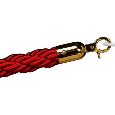 Cordon de séparation pour potelet de tapis rouge - Rouge torsadé - Fermeture en laiton