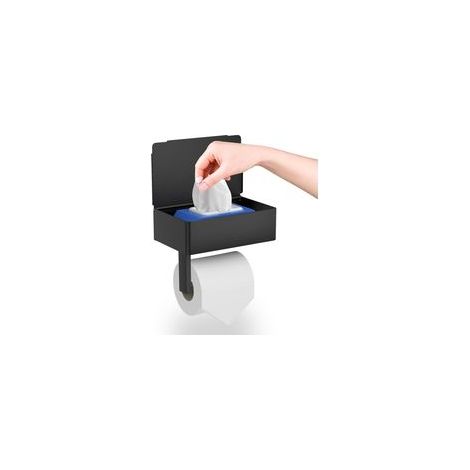 Porte Papier Toilette, GUIGUZI Porte Papier Toilette Mural sans Perçage avec Étagères et Boîte à Lingettes Humides, Noir Porte Rouleau Papier Toilette Auto-adhésif pour Toilettes et Cuisines (1/5)