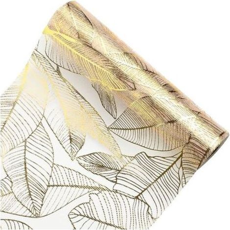 Goldener Tischläufer aus Netzgewebe (28 cm × 275 cm) aus Polyester mit Goldfolien- und Goldbandverzierung. Ideal für Ostern, Geburtstage, Hochzeiten, Weihnachten und DIY-Partys. (1/5)