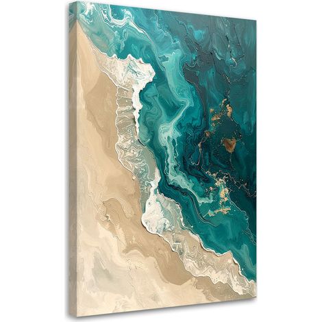 Tableau déco Vagues abstraites mer plage turquoise beige 60x90 (1/4)