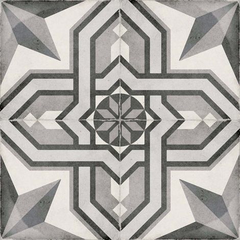 Aelle - Carrelage sol / mur effet ciment motif gris 20x20 cm ART NOUVEAU CINEMA GREY - Vendu par boîte de 1 m² (1/4)