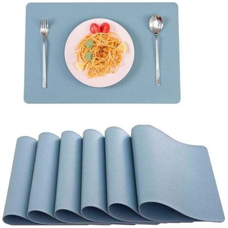 (Gris Bleu)Sets de Table en Cuir, Lot de 6 Sets de Table Lavable imperméables Rectangulaire Sets de Table Résistant à la Chaleur, 45 × 30cm