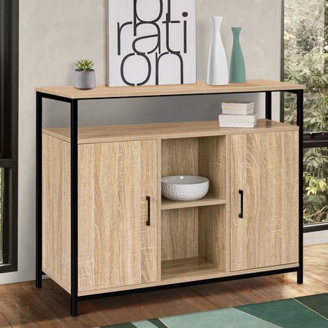 DETROIT Aparador de 2 puertas con estante de diseño industrial 100 cm (1/5)