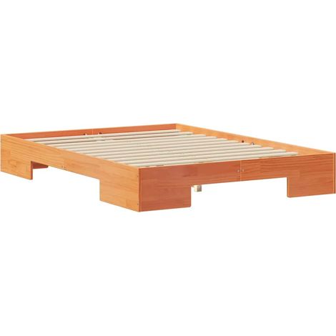 Lit double,Lit adulte,Cadre de lit surélevé Marron 140 x 190 cm Bois massif en pin CFW8986205 (1/5)