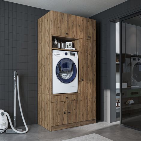 Roomart S1 Waschmaschinen-Schrankwand 112 cm, Eiche