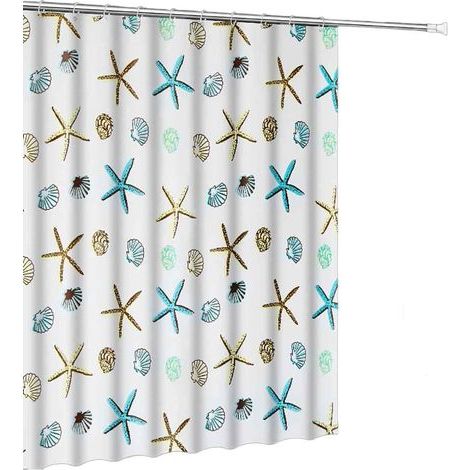 Rideau de douche extra long 240 cm bleu, lavable, anti-moisissure avec crochets en plastique (240 x 200 cm) (1/5)