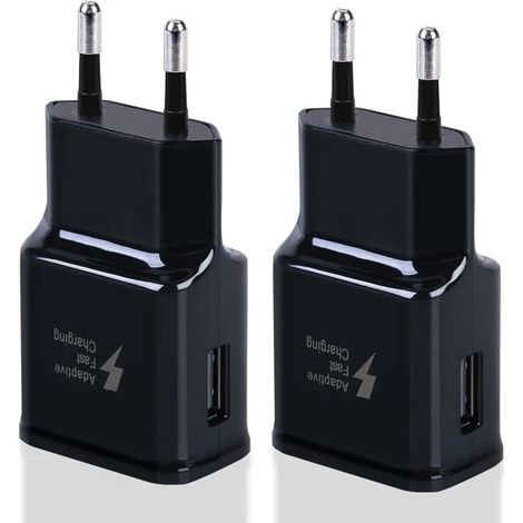 Chargeurs compatibles noirs (lot de 2) : adaptateur de charge rapide USB pour Samsung S22/S21/S20/S10/S10E/S6/S7/S8/S9/Edge/Plus/Active/A72/A53 5G, Note 5/8, Note 9 (1/5)
