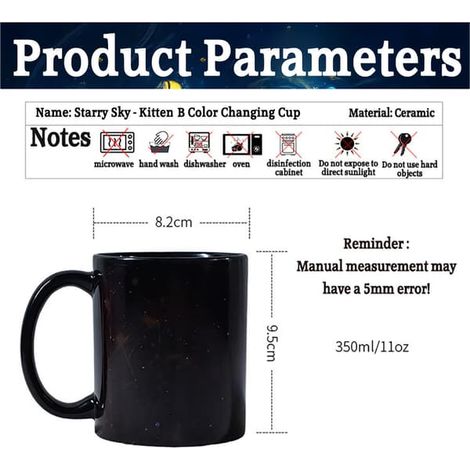 Mug chat magique à couleur changeante, tasse en céramique thermosensible avec 5 motifs de chats, cadeau original 350 ml Chat ciel étoilé B (1/5)