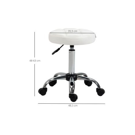 Taburete con ruedas regulable en altura, giratorio, Ø35,5 x 48-63 cm, blanco DESVIAE (1/5)