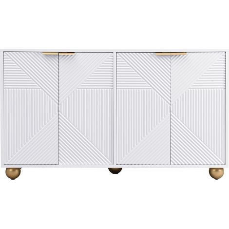 Aparador blanco de MDF con 4 puertas, estantes ajustables y patas esféricas (1/5)