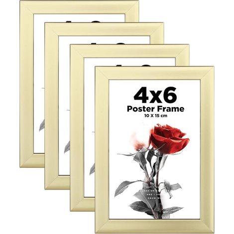 Lot de 4 cadres photo bois 10x15 cm dorés avec verre acrylique pour mur et table (1/5)