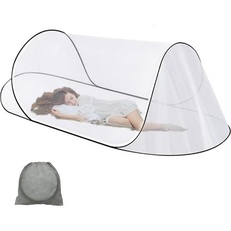200 x 80 x 56cm Moustiquaire Lit Pliable, Tente Moustiquaire Pop Up Portable, Filet Moustiques pour Lit Simple, Outils Anti-Moustiques Ultra Légère pour Familial, Voyage, Camping (Blanc) (1/5)