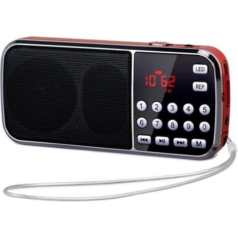 Radio portable, radio FM 3 W, 1 200 mAh, lampe torche LED, batterie rechargeable, compatible MP3/AUX/USB/TF, rouge (1/5)