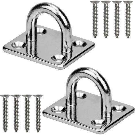 Stainless Steel Eye Plate, 2 pcs M8 Plate Eyelet Cover Plates Ceiling Hooks, Fixing for Wall Hooks Hanging Chairs Awning Boat Accessories (Square) (1/5)