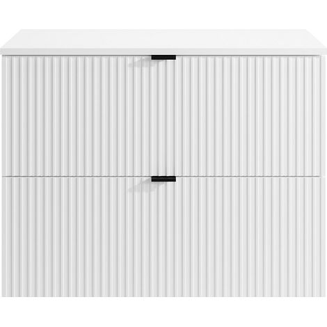 Meuble sous vasque suspendu strié avec planche - Blanc mat - 80 cm - ZEVINI