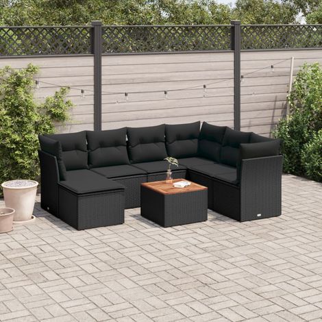 vidaXL Set Divani da Giardino con Cuscini 8 pz Nero in Polyrattan (1/5)