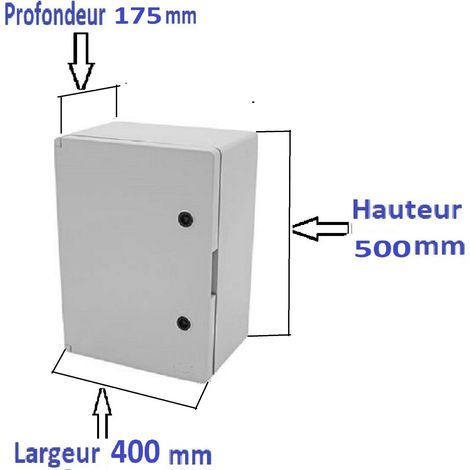 AR – Coffret électrique étanche IP65 en ABS – Dimensions 500x400x175mm – Plaque de fond pleine – 4 pattes de fixation murale