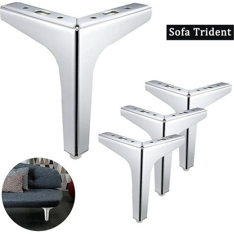 4 pieds de meuble trident métal, pieds de canapé DIY, pieds de placard, jambes de meuble robustes, lot de 4, finition noire, vis incluses (1/4)