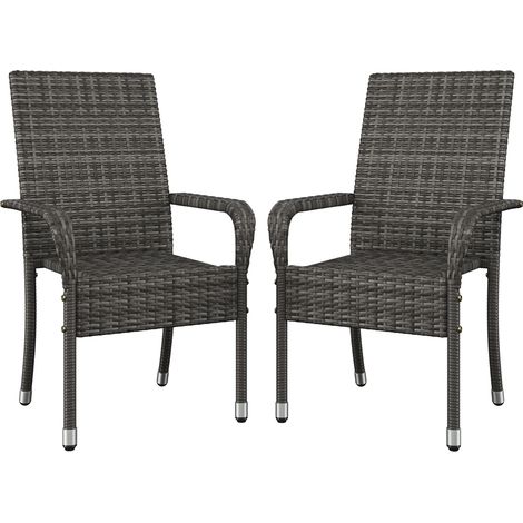 Yaheetech Lot de 2 Fauteuils de Jardin en Polyrotin Chaises Empilables d'Extérieur avec Accoudoirs Cadre en Métal Terrasse Véranda Balcon Salon Salle à Manger Gris (1/5)