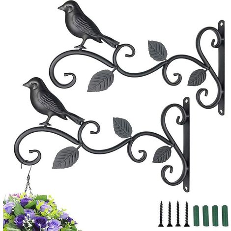 Support Crochet Plante - Fer Noir Antirouille - Pour Balcon Jardin Intérieur Extérieur - 2 Pièces (1/5)