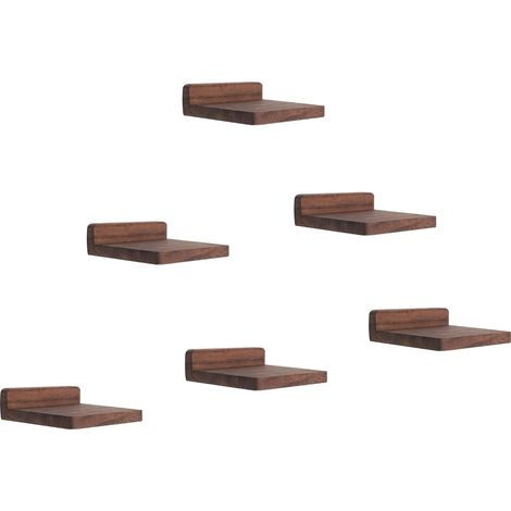 Lot de 6 étagères flottantes carrées en Bois, Style Compact, pour Petits Objets, décoration Murale à Suspendre pour Chambre à Coucher, Salon, 12,7 x 10 x 4 cm (Noyer)