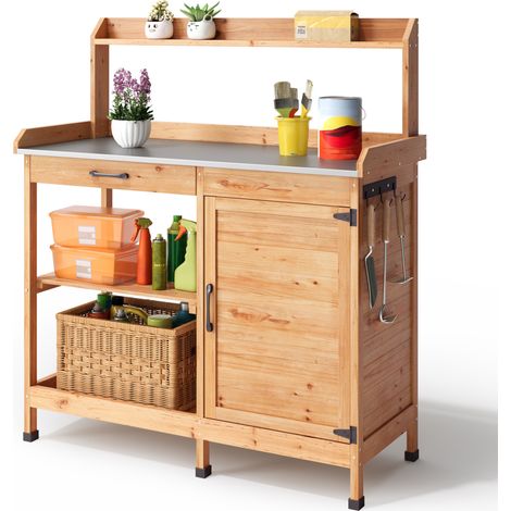 Tavoli da lavoro per Giardinaggio Bealife Armadio Esterno in Legno di Abete Piatto Metallo 6 Ganci 1 Porta 1 Cassetto