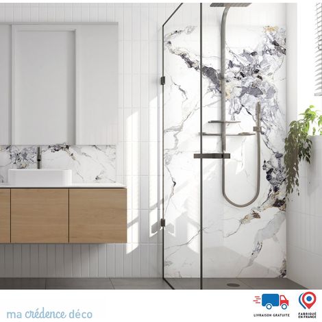 Panneau de douche : Marbre blanc de Zoagli - Couleur Gris platine - Alu composite - 90 - 245 (1/3)