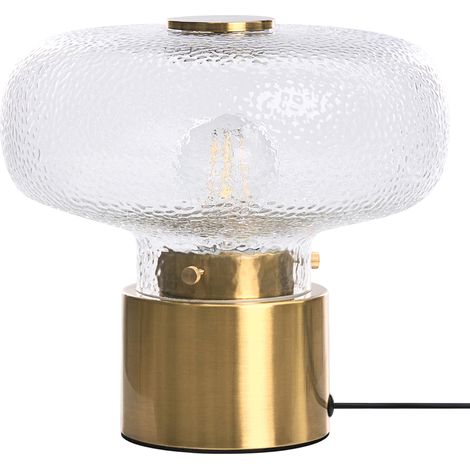 Lámpara de mesa estilo glam moderno con base de hierro pantalla de vidrio texturizado latón Tara
