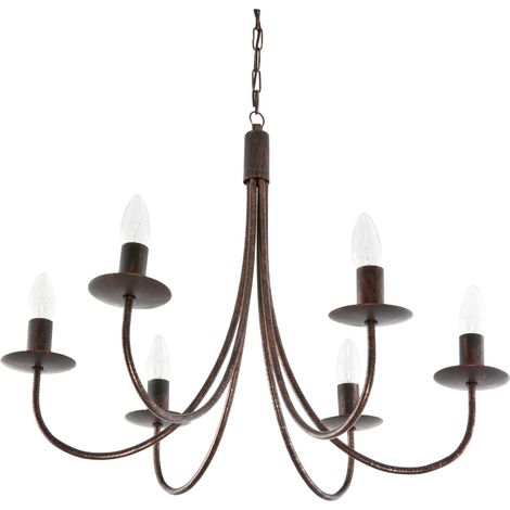 Lámpara colgante de techo tradicional, candelabro, negro, oro viejo, LUMEN OLD 710/6