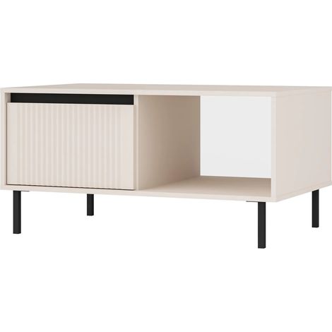 AX LIVING Couchtisch Bodrum Wohnzimmertisch 2 Schubladen 100 cm Sandbeige
