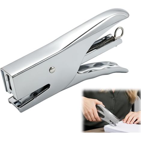 Agrafeuse manuelle en métal couleur argentée, agrafeuse de bureau simple d’utilisation compatible avec les agrafes standard de référence 24/6 pour tous vos documents du quotidien (1/5)