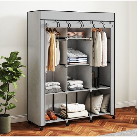 Armoire en tissu 125x43x162,5 cm gris clair, avec rangement gain de place pour chambre FloraGrace (1/5)