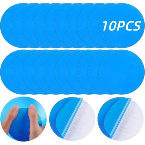 Paquete de 10 parches autoadhesivos azules de 7,5 x 7,5 cm para reparar colchones y piscinas inflables. (1/5)