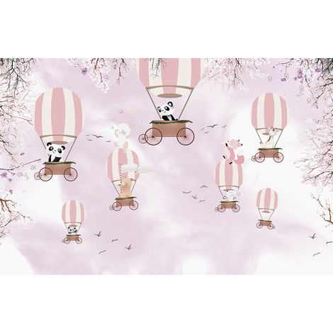 Papier peint panoramique Enfants - Animaux Montgolfières - 195 cm x 127 cm (1/2)