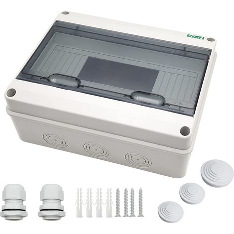 Boîte électrique étanche extérieure IP65, ABS robuste, couvercle transparent, 8 modules, coffret de distribution résistant aux intempéries, QttvbTna. (1/5)