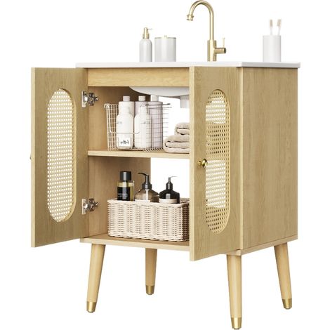 Mobile sottolavabo 61x47x89 cm in MDF effetto legno naturale con lavabo in ceramica - CHICFURN (1/5)