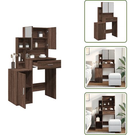 Rangement chambre - vidaXL Coiffeuse avec armoire chêne marron 80x35x132 cm - Meuble de rangement (1/5)