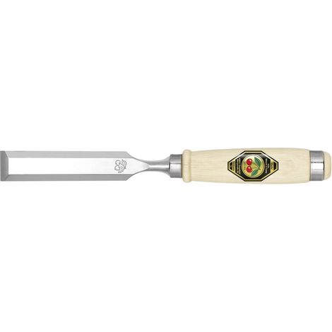 scalpello da intaglio con lama da 10 mm in acciaio B.2, manico in faggio bianco, forma Ulmer