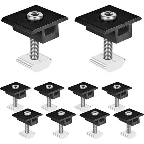 Fixation Panneau Solaire: 10 Pièces Support Panneau Solaire en Aluminium 30 mm, Support Montage Panneau Solaire en T pour Camping Car Panneau Photovoltaïque Toit Plat, Avec Ecrous et Boulon (1/5)