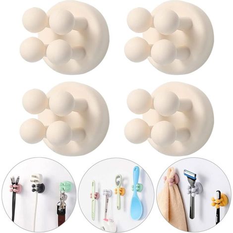 4 pièces de fixateurs à crochets autocollants - installés sur un miroir mural, utilisés pour serrer et accrocher des brosses à dents, des rasoirs, des serviettes, des clés, des fiches (1/3)