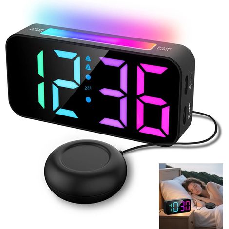 Reloj despertador digital diseñado para personas con sueño profundo. Vibración, luz nocturna, pantalla a color. Opción ideal para el dormitorio. (1/5)