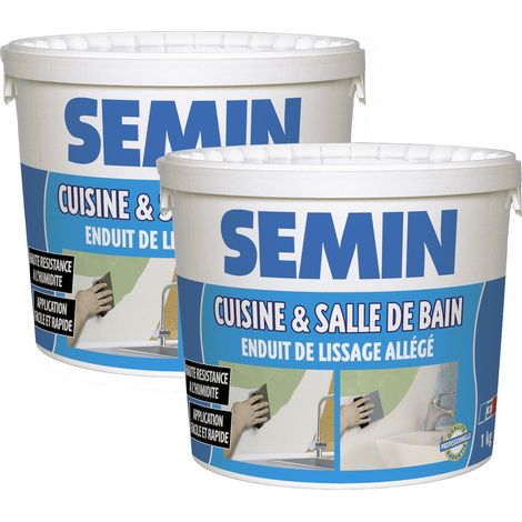 Semin – Lot de 2 enduits de lissage 1 kg – Hydrofuge pour cuisines et salles de bain – Application facile – Résine en émulsion (1/5)