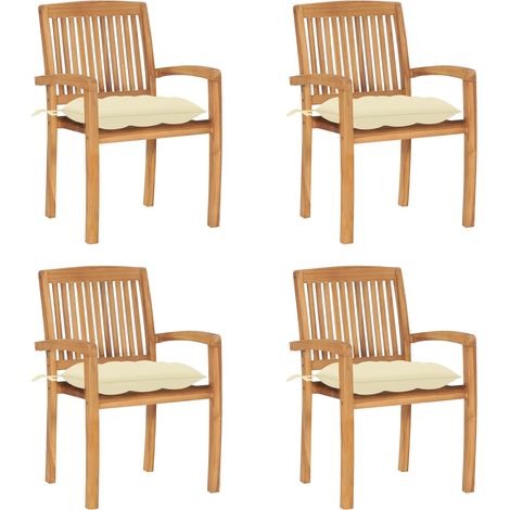 Stapelbare Gartenstühle mit Kissen 4 Stk. Massivholz Teak (1/5)