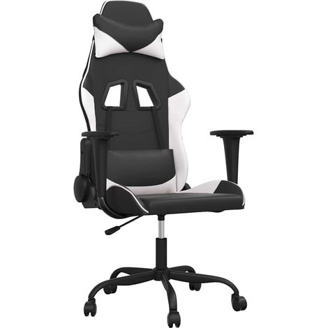 vidaXL Silla gaming de masaje cuero sintético negro y blanco (1/2)