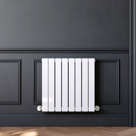 ELEGANT 600 x 600 mm White Horizontal Column Radiator Double Panel Central Heating Designer Radiators + Anthracite Thermostatic Radiator Valves (1/5)