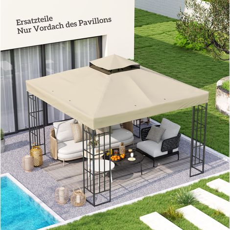 Toile de toit de pavillon 3 x 3 m double niveau, résistante à l'eau, en tissu Oxford 600D avec protection UPF30+, blanc crème  CHICFURN (1/5)