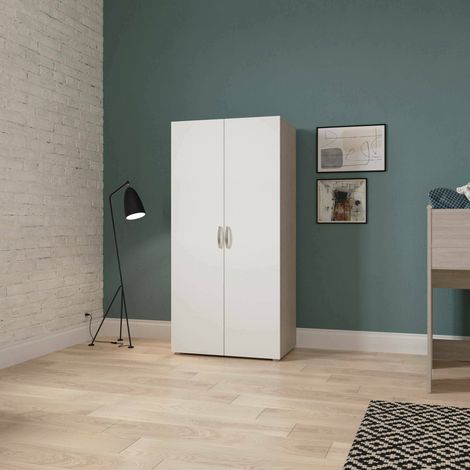 Dmora - Armario 2 puertas Barge, Muebles de dormitorio, Vestidor, Armario de ropa, 79x52 h166 cm, Roble y Blanco mate (1/5)