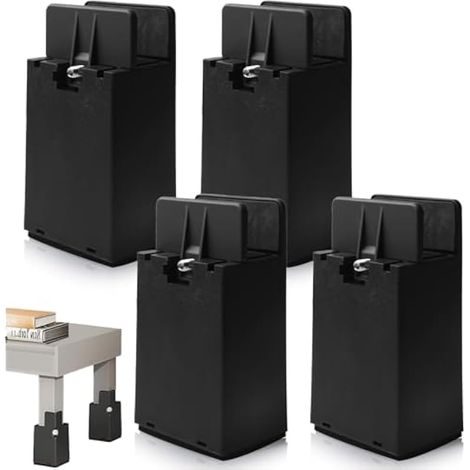 Lot de 4 rehausseurs de meubles de 10 cm avec pince à vis réglables pour pieds de chaise carrés de 10 à 37 mm de large - Pour lit, canapé, bureau, armoire, table, rehausseur de chaise - Charge lourde (1/5)